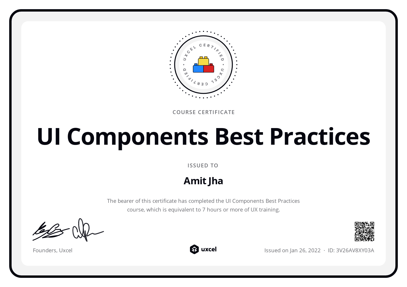 Amit Jha's certificate